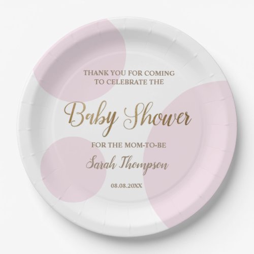 Pink Gold Modern Polkadot baby shower Paper Plates