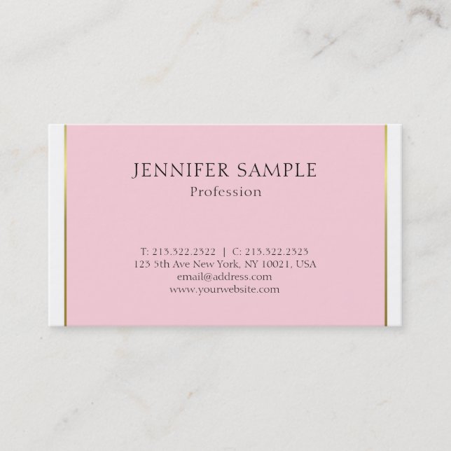Pink Gold Modern Sophisticated Plain Trendy Luxury Business Card (Front)
