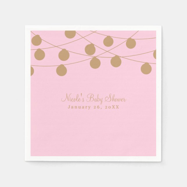Pink & Gold Modern String Lights Chic Party Napkins (Front)
