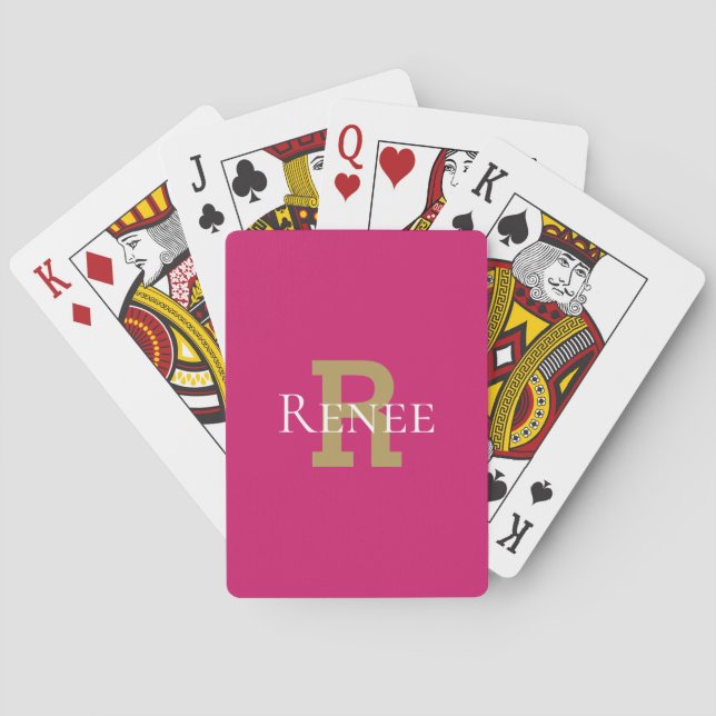 Pink Gold Monogram Modern Bridge Canasta Poker Cards (Back)