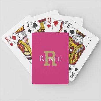 Pink Gold Monogram Modern Girl  Playing Cards by TjsGarden at Zazzle