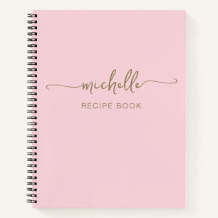 Pink Gold Monogram Name Signature Cookbook Recipe Notebook