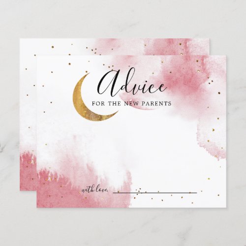 Pink Gold Moon Stars Baby Shower Advice Card