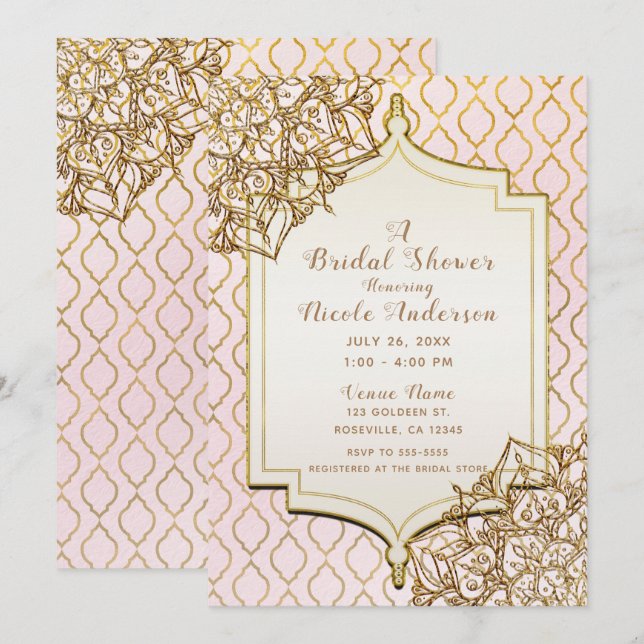 Pink & Gold Moroccan Arabian Nights Bridal Shower Invitation (Front/Back)
