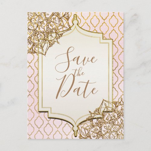Pink Gold Moroccan Arabian Nights Save the Date Announcement Postcard