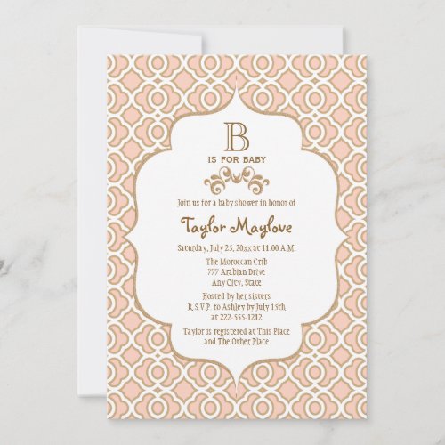 Pink Gold Moroccan Baby Girl Shower Invitations