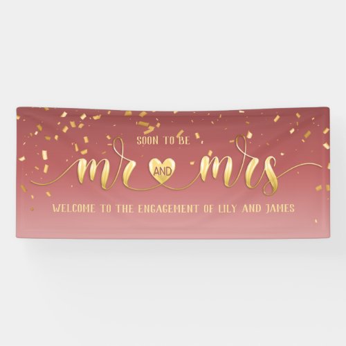 Pink Gold Mr and Mrs Engagement Banner
