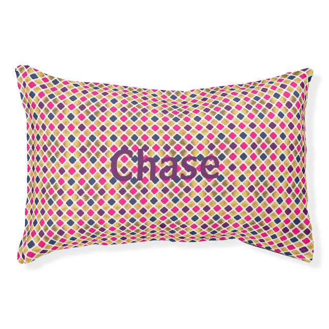 Pink Gold Multicolor Quatrefoil Pattern  Pet Bed (Front)