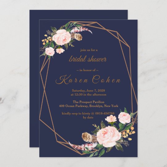 Gold Navy Fuchsia Bohemian Bridal Shower Invitation