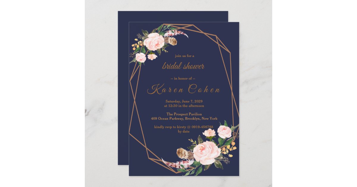 Gold Navy Fuchsia Bohemian Bridal Shower Invitation