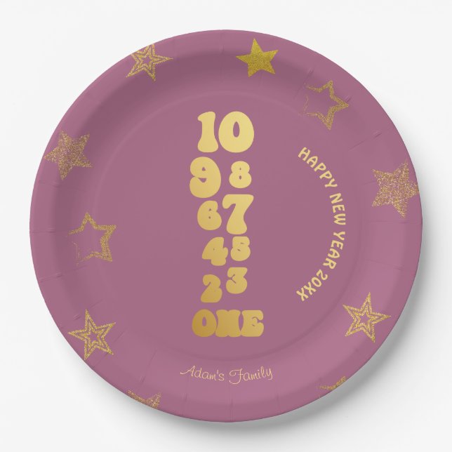 Pink Gold New Years Eve Party  Paper Plates (Front)