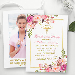 Pink Gold Nurse Grad Party Invite - Back Photo