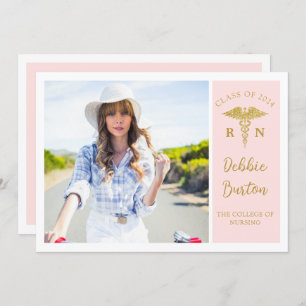 Pink & Gold Nursing School Photo Graduation Party Invitation