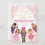 Pink Gold Nutcracker Party Winter Floral Birthday Invitation (Front)