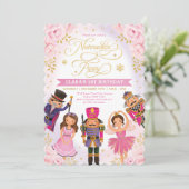 Pink Gold Nutcracker Party Winter Floral Birthday Invitation (Standing Front)