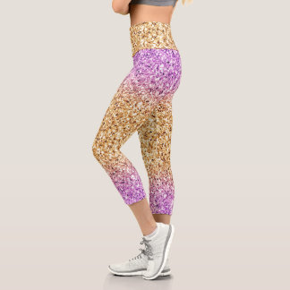 Pink-Gold Ombre Glitters Capri Leggings