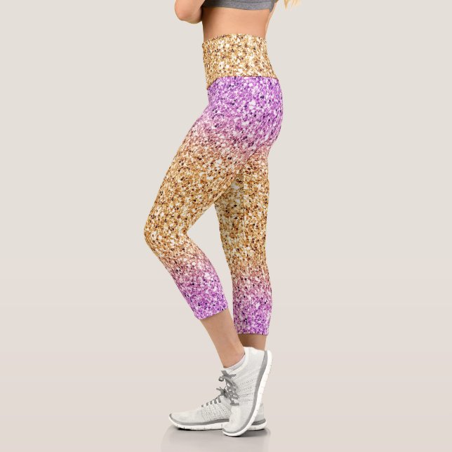 Pink-Gold Ombre Glitters Capri Leggings (Left)