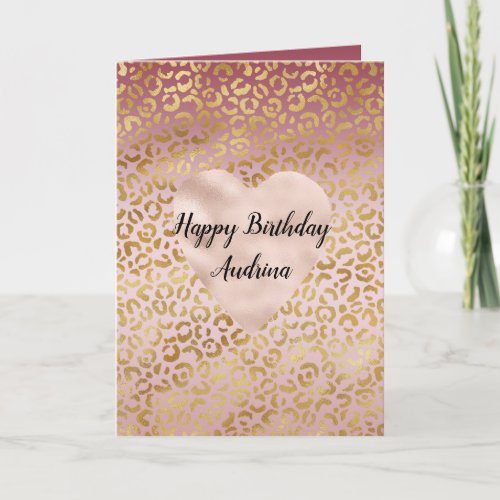 Pink Gold Ombre Leopard Print          Card