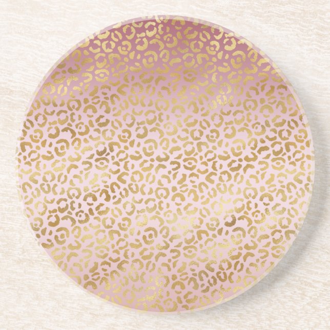 Pink Gold Ombre Leopard Print  Coaster (Front)