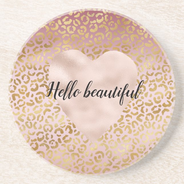 Pink Gold Ombre Leopard Print       Coaster (Front)