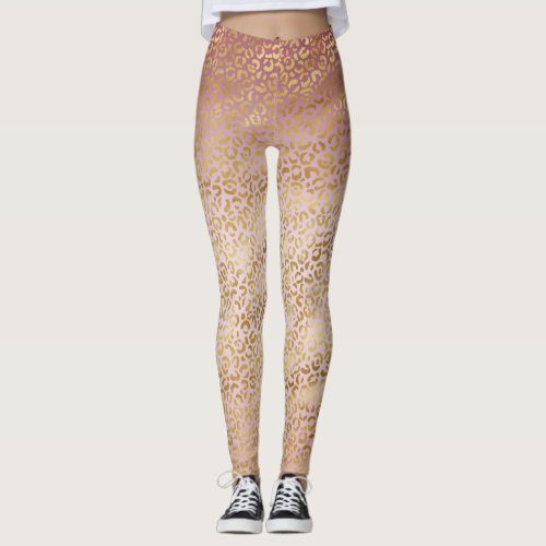 Pink Gold Ombre Leopard Print       Leggings