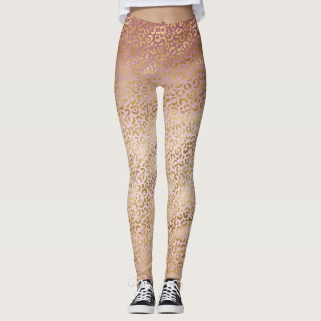 Pink Gold Ombre Leopard Print       Leggings (Front)