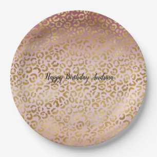 Pink Gold Ombre Leopard Print          Paper Plates