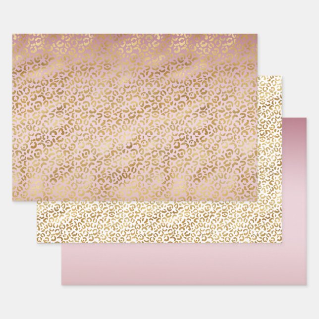 Pink Gold Ombre Leopard Print           Wrapping Paper Sheets (Set)