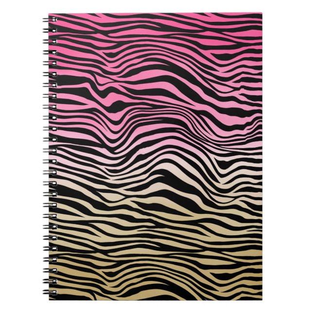 Pink Gold Ombre Watercolor Black Zebra Notebook (Front)