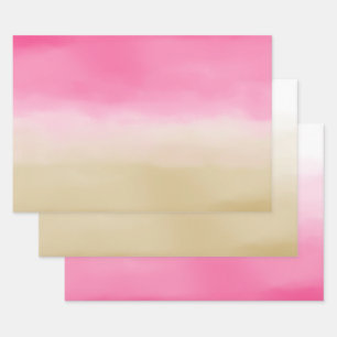 Pink Gold Ombre Watercolor Wrapping Paper Sheets