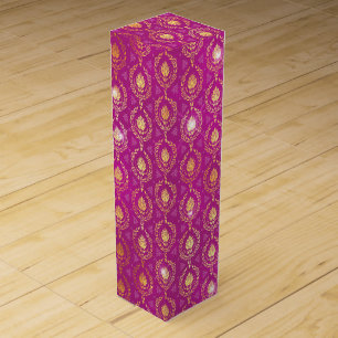 Pink & Gold Ornamental Luxe Pattern with Sparkles Wine Box