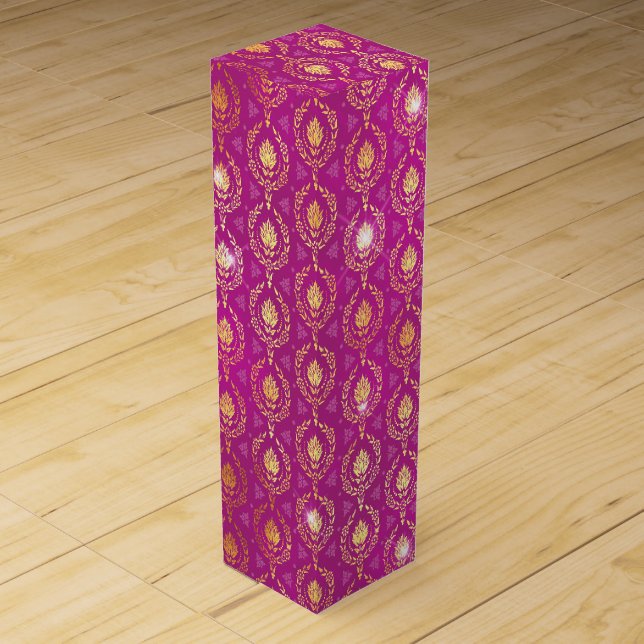 Pink & Gold Ornamental Luxe Pattern with Sparkles Wine Box (Front)