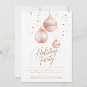 Pink Gold Ornaments Elegant Christmas Party Invitation
