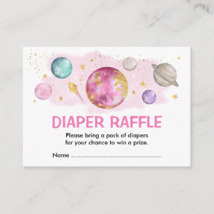 Pink Gold Outer Space Galaxy Baby Diaper Raffle Enclosure Card