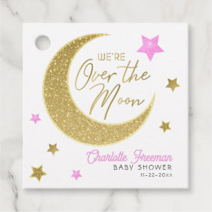 Pink & Gold Over the Moon Baby Shower Favor Tags