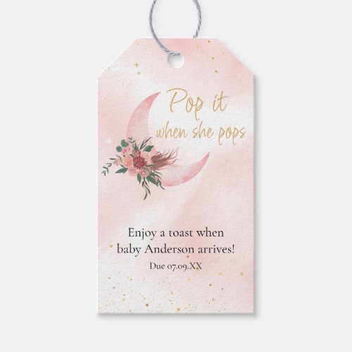 Pink Gold Over the Moon Pop it when She Pops Gift Tags