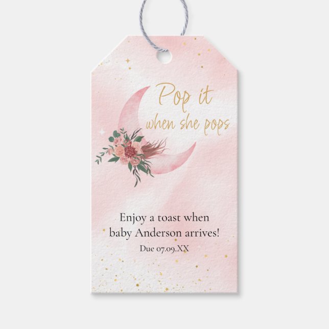 Pink Gold Over the Moon Pop it when She Pops Gift Tags (Front)