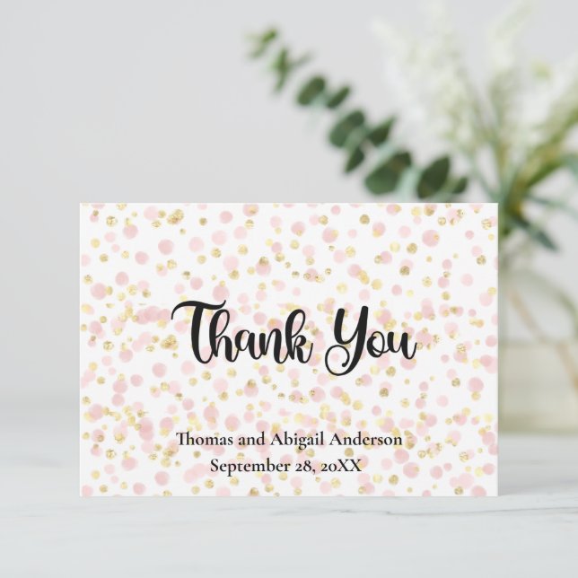 Pink Gold Overlay Wedding Thank You Card (Standing Front)