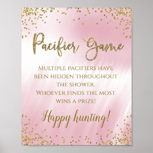 Pink Gold Pacifier Baby Shower Game Sign