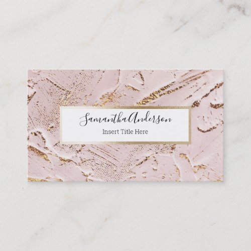 Pink gold paint marble fleck calligraphy name business card