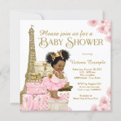 Pink Gold Paris Afro Princess Baby Shower Invitation (Front)