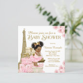 Pink Gold Paris Afro Princess Baby Shower Invitation (Standing Front)