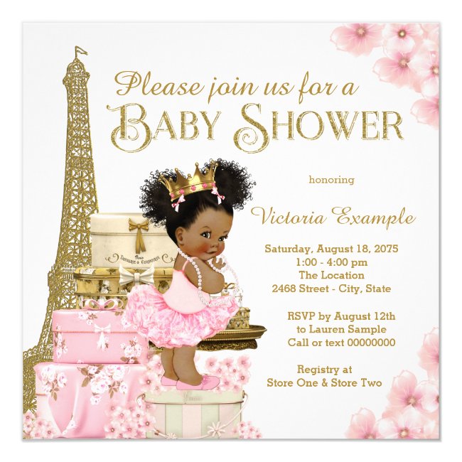 Pink Gold Paris Afro Princess Baby Shower Invitation