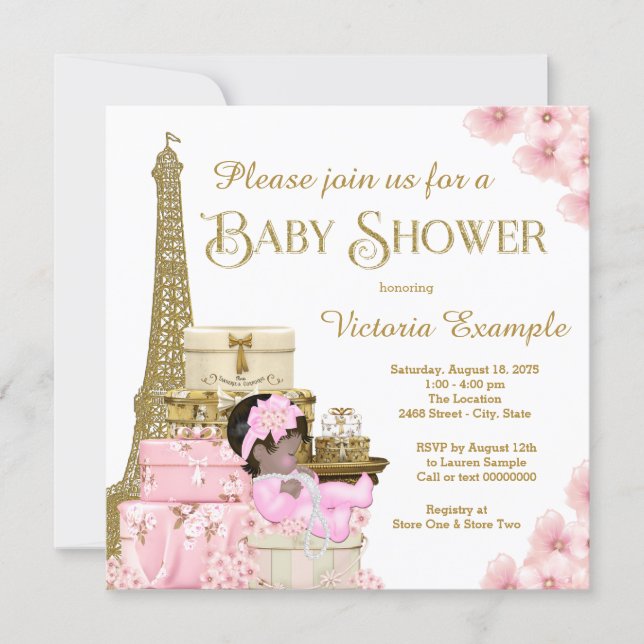 Pink Gold Paris Ethnic Girl Baby Shower Invitation (Front)