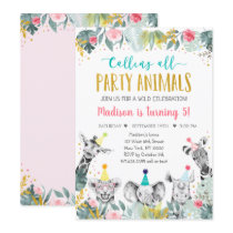 Pink Gold Party Animal Safari Birthday Invitation
