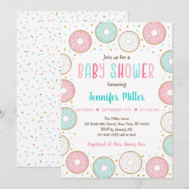 Pink Gold Pastel Donut Baby Shower Invitation (Front/Back)