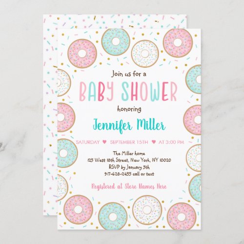 Pink Gold Pastel Donut Baby Shower Invitation