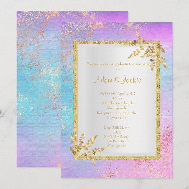 PINK GOLD Pastel Marble ELEGANT CLASSY WEDDING Invitation (Front/Back)