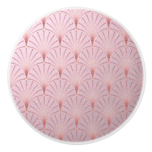 Pink gold pattern,fan feather pattern,Art Deco chi Ceramic Knob