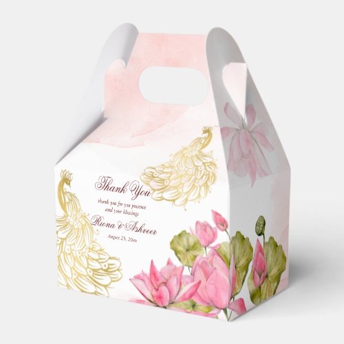 Pink gold peacock lotus Indian wedding thank you Favor Boxes